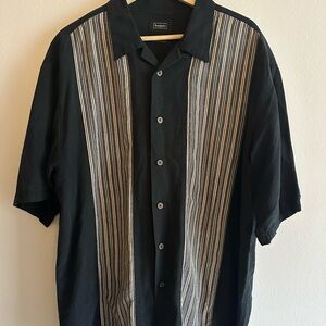 Haggar Men's Black Shirt with White Pinstripes